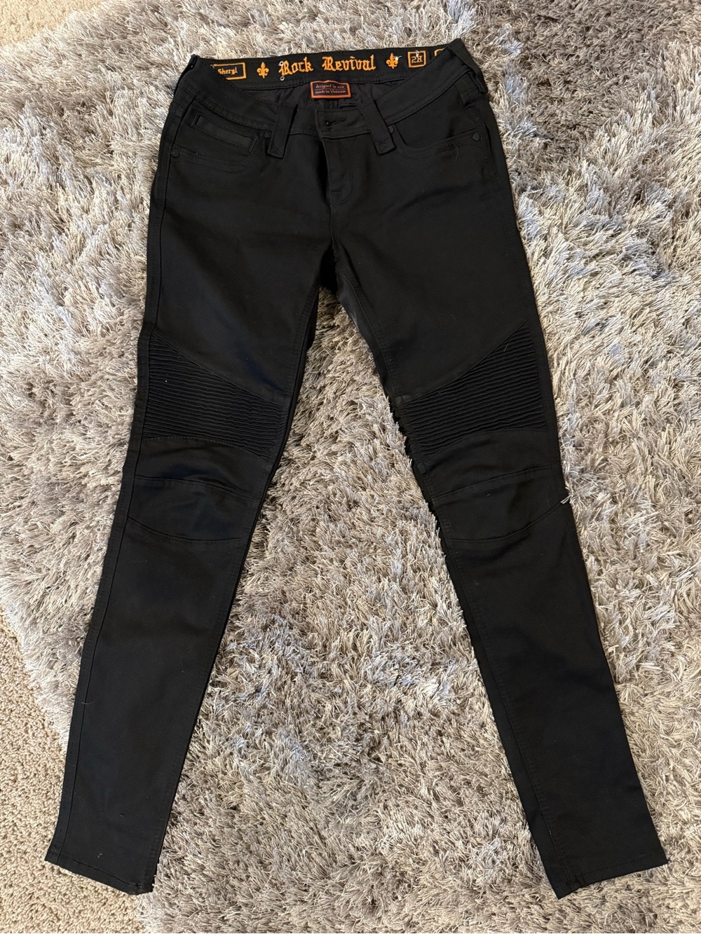 RARE Rock Revival Sheryl Black Ribbed-Knee Skinny Pants Size 28